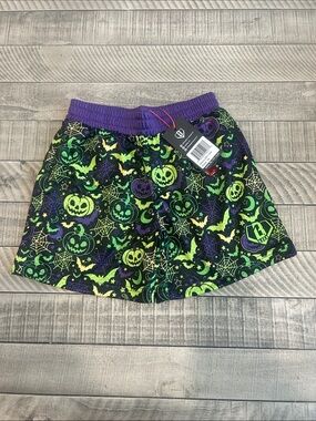 Kids Halloween Pumpkin & Bat Casual Shorts with Purple Waistband